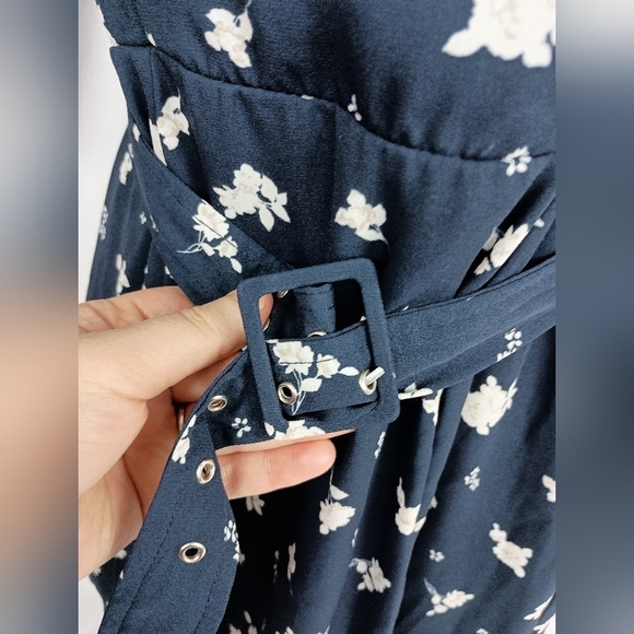 2/$30 TRIXXI Y2K Floral Navy Blue Dress with Belt (#102) - Picture 5 of 11